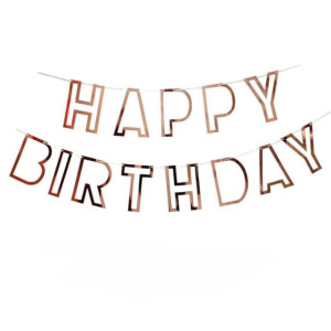 Напис картонний 11х16 см Happy Birthday контур Рожеве золото