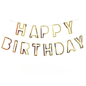 Напис картонний 11х16 см Happy Birthday контур Золото