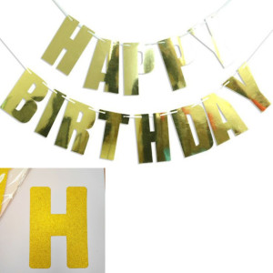 Напис картонний фольгований 18х10 см Happy Birthday друкований Золото блискітки