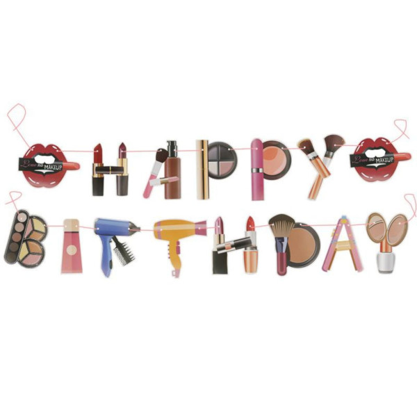 Напис картонний Happy Birthday Барбі Косметика Різнокольоровий