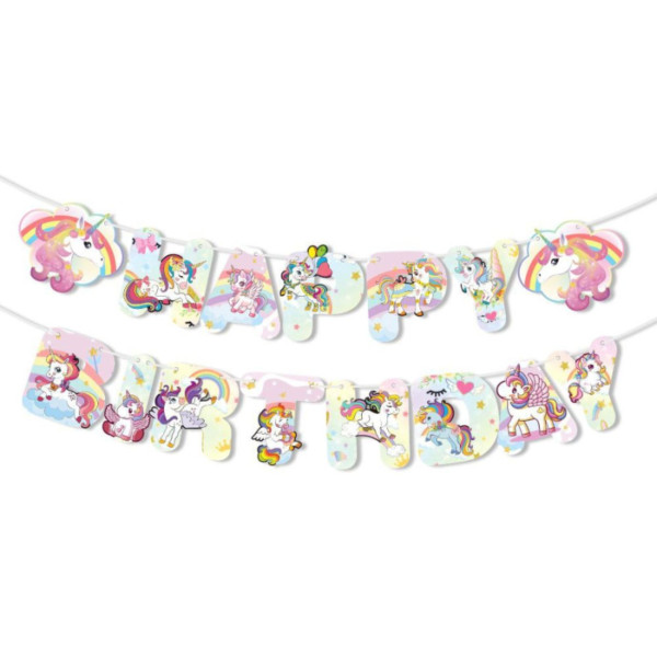 Напис картонний Happy Birthday Єдиноріг з райдужною гривою Різнокольоровий