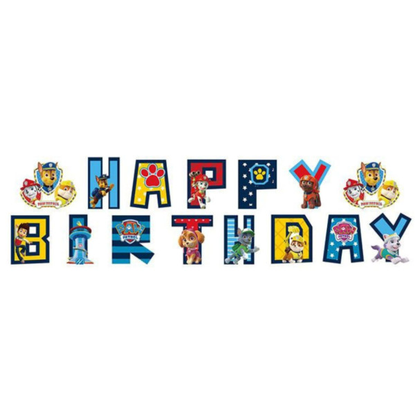 Напис картонний Happy Birthday Щенячий патруль Цуценята та лапки Різнокольоровий