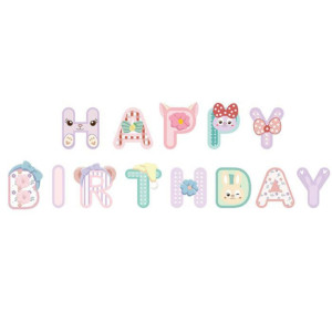 Напис картонний Happy Birthday Зайчик красунька Ліловий
