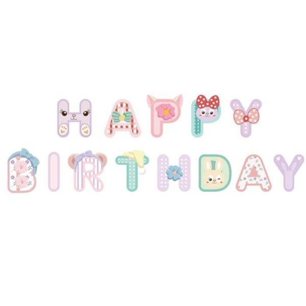 Напис картонний Happy Birthday Зайчик красунька Ліловий