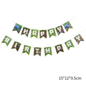 Надпись картонная на флажках 15х12 см Happy birthday Майнкрафт Зеленый