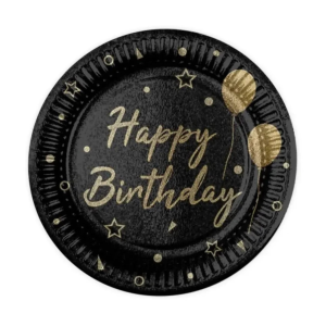 Тарелки праздничные бумажные одноразовые Happy Birthday 18 см 5 шт Черный
