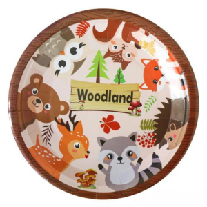 Тарілки святкові одноразові паперові Лісові звірята Woodland 23 см 5 шт Коричневий