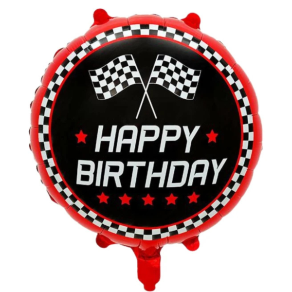 Куля фольгована кругла 18" 45 см Прапори фініш Гонки Happy Bithday Чорний та червоний Китай