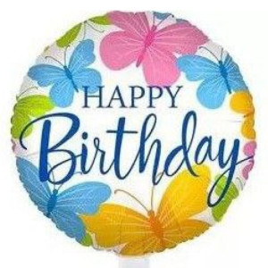 Куля фольгована кругла 18" 45 см з малюнком Метелики Happy Birthday Білий та блакитний Китай