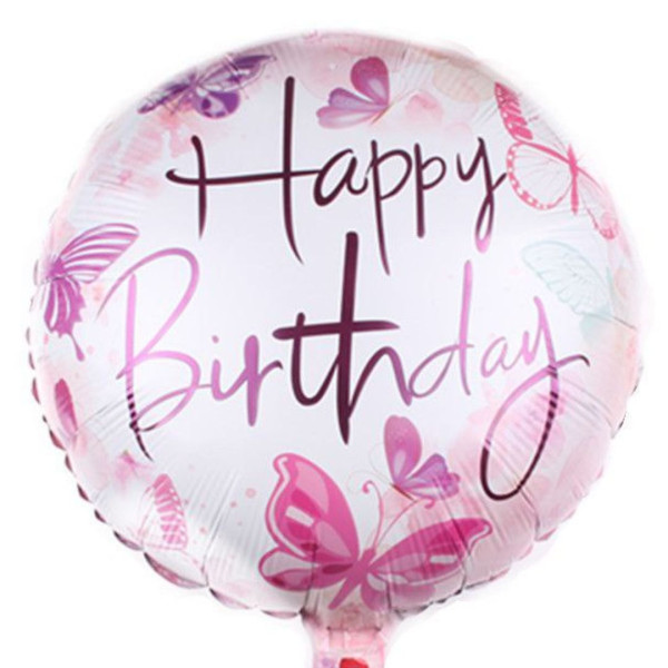 Куля фольгована кругла 18" 45 см з малюнком Метелики Happy Birthday Рожевий Китай