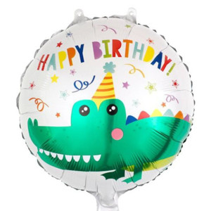Куля фольгована кругла 18" 45 см з малюнком Крокодил Happy Birthday Білий Китай