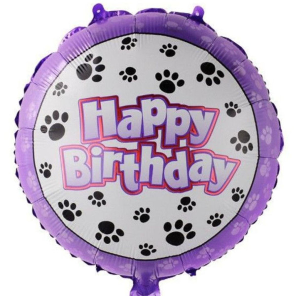 Куля фольгована кругла 18" 45 см з малюнком Лапки Happy Birthday Білий та бузок Китай