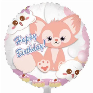 Куля фольгована кругла 18" 45 см з малюнком Милі звірята Лисеня Happy Birthday Білий Китай