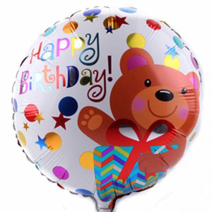 Куля фольгована кругла 18" 45 см з малюнком Милі звірята Ведмедик Happy Birthday Білий Китай