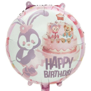 Куля фольгована кругла 18" 45 см з малюнком Милі звірята Зайченя Happy Birthday Білий Китай