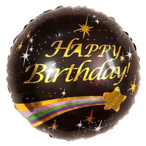 Куля фольгована кругла 18" 45 см з малюнком Падаюча зірка Happy Bithday Чорний Китай