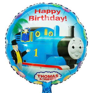 Куля фольгована кругла 18" 45 см з малюнком Паровозик Томас Happy Bithday Блакитний Китай