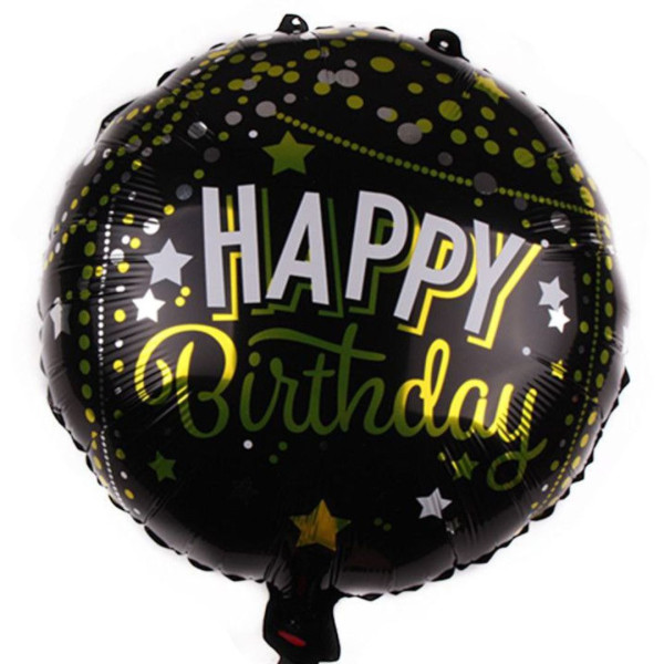 Куля фольгована кругла 18" 45 см з малюнком Золота крихта Happy Bithday Чорний та золото Китай