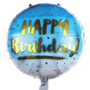 Куля фольгована кругла 18" 45 см з малюнком Золота крихта Happy Bithday Блакитний Китай