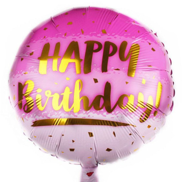 Куля фольгована кругла 18" 45 см з малюнком Золота крихта Happy Bithday Рожевий Китай