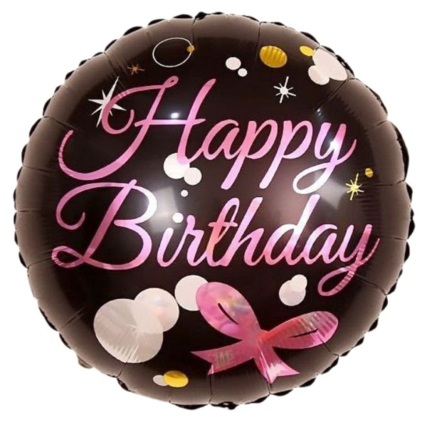 Куля фольгована кругла 18" 45 см з малюнком Бантик Happy Bithday Чорний Китай