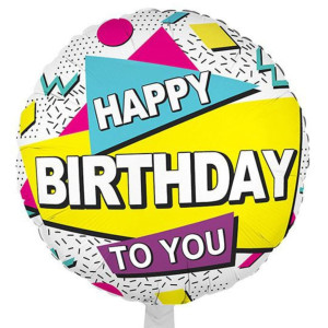 Куля фольгована кругла 18" 45 см з написом  Геометрія Happy Bithday Кольоровий Китай