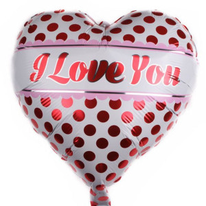 Шар фольгированный сердце 18" 45 см с рисунком I love you Горох Белый и красный Китай