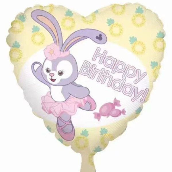 Шар фольгированный сердце 18" 45 см с рисунком Милые зверята Зайчонок Happy Birthday Белый Китай