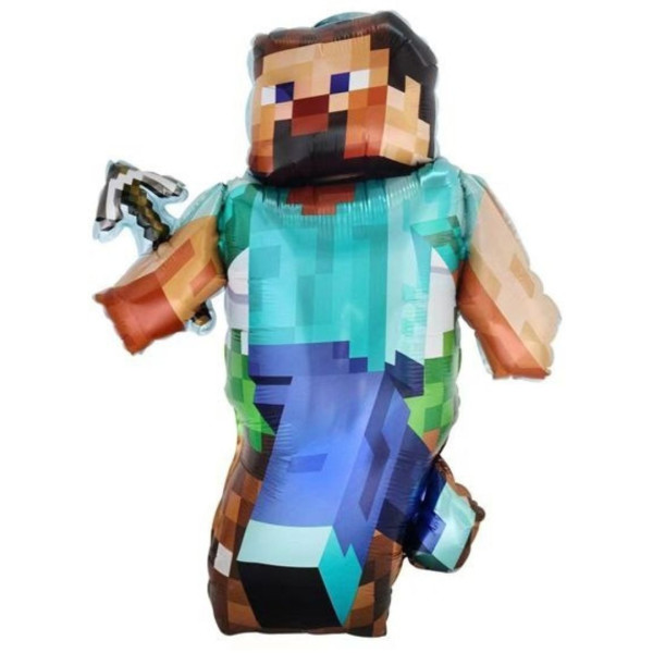 Куля фольгована фігурна 85х68 см Стів Minecraft Майнкрафт піксель Синій Китай