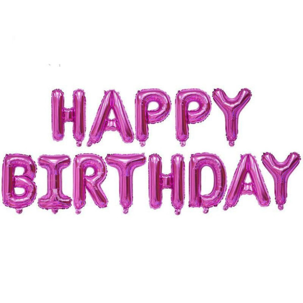 Куля фольгована напис надувний 40 см Happy Birthday Фуксія Китай