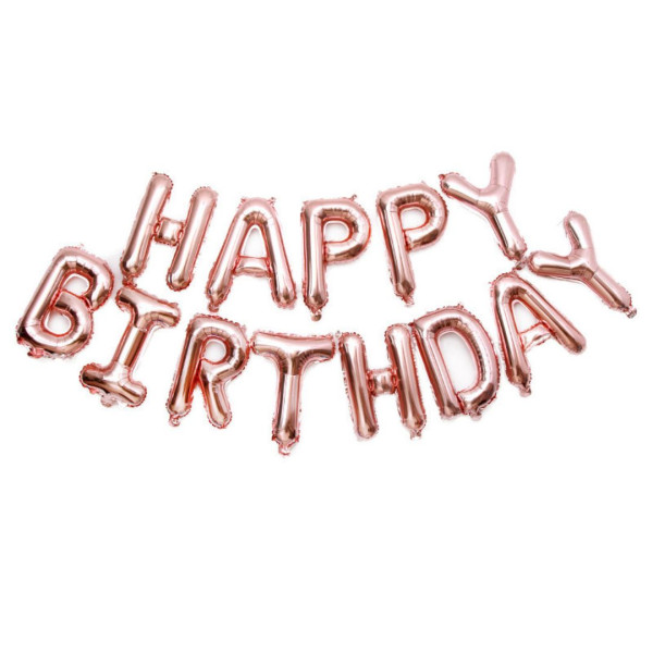 Куля фольгована напис надувний 40 см Happy Birthday Рожеве золото Китай