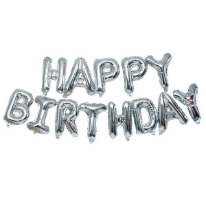 Куля фольгована напис надувний 40 см Happy Birthday Срібло Китай