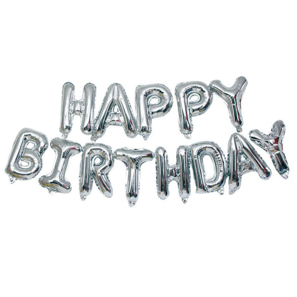 Куля фольгована напис надувний 40 см Happy Birthday Срібло Китай